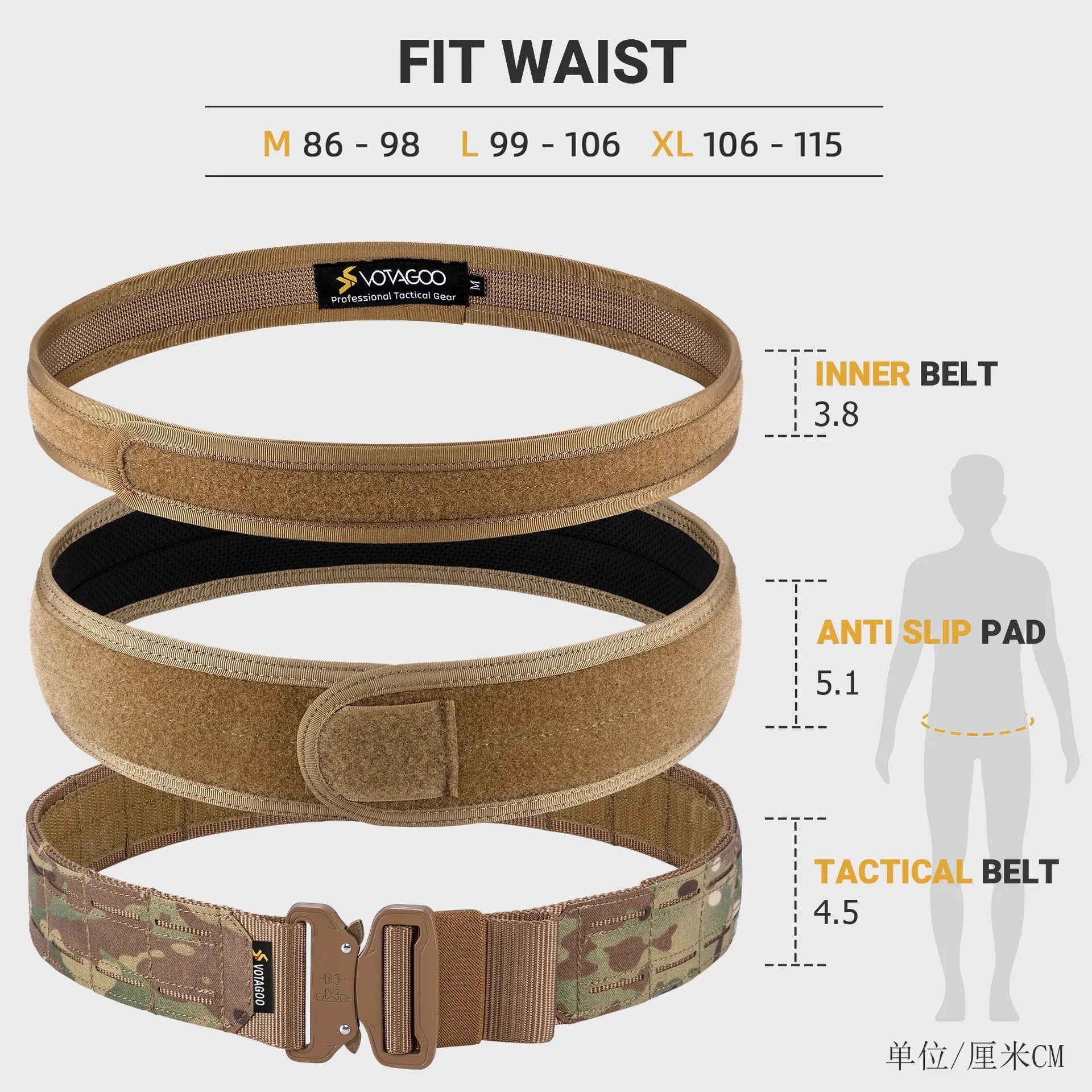 VOTAGOO 2-inch thick tactical belt with alloy quick-release buckle in CP camouflage colour.