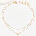 Gold alloy heart shape twin pearl pendant necklace on pearl chain for women, ins style, adjustable 31-40cm