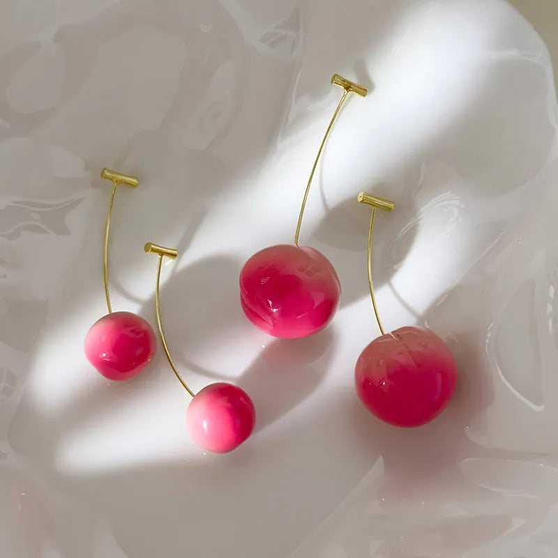 Acrylic peach fruit earrings with copper fittings in small and large size options