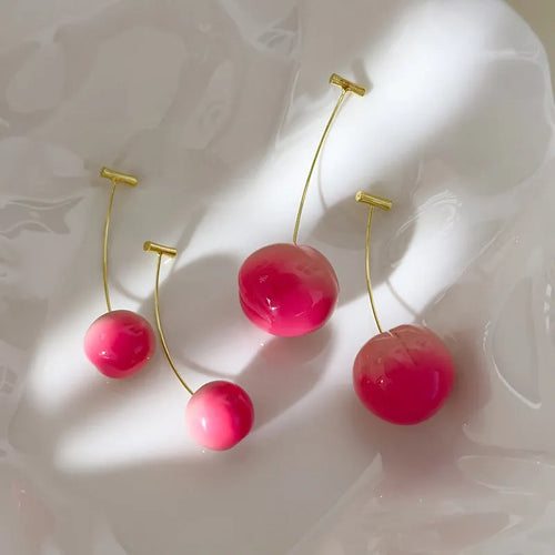 Acrylic peach fruit earrings with copper fittings in small and large size options