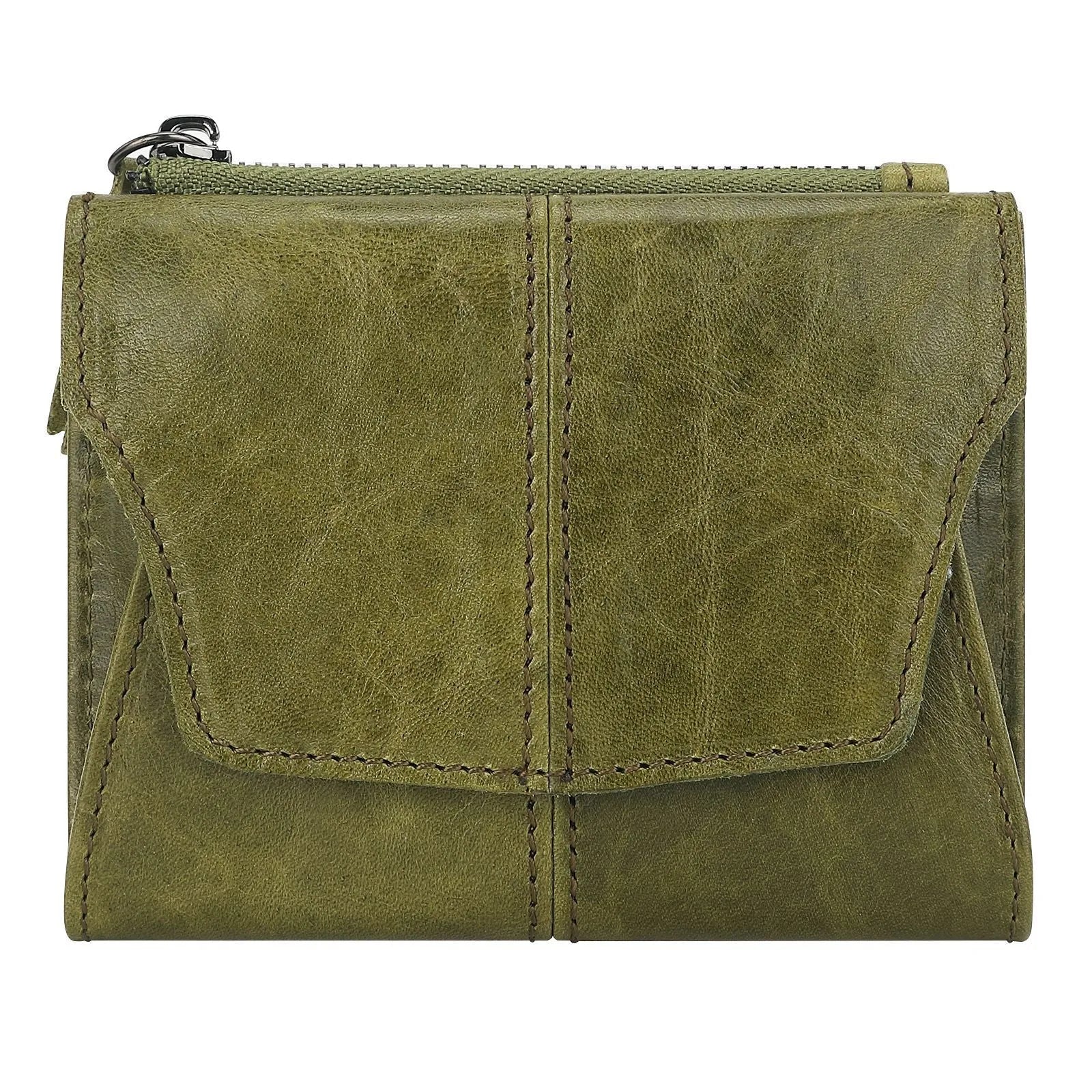 Genuine cowhide leather coin purse with lock closure and RFID anti-theft protection in retro design