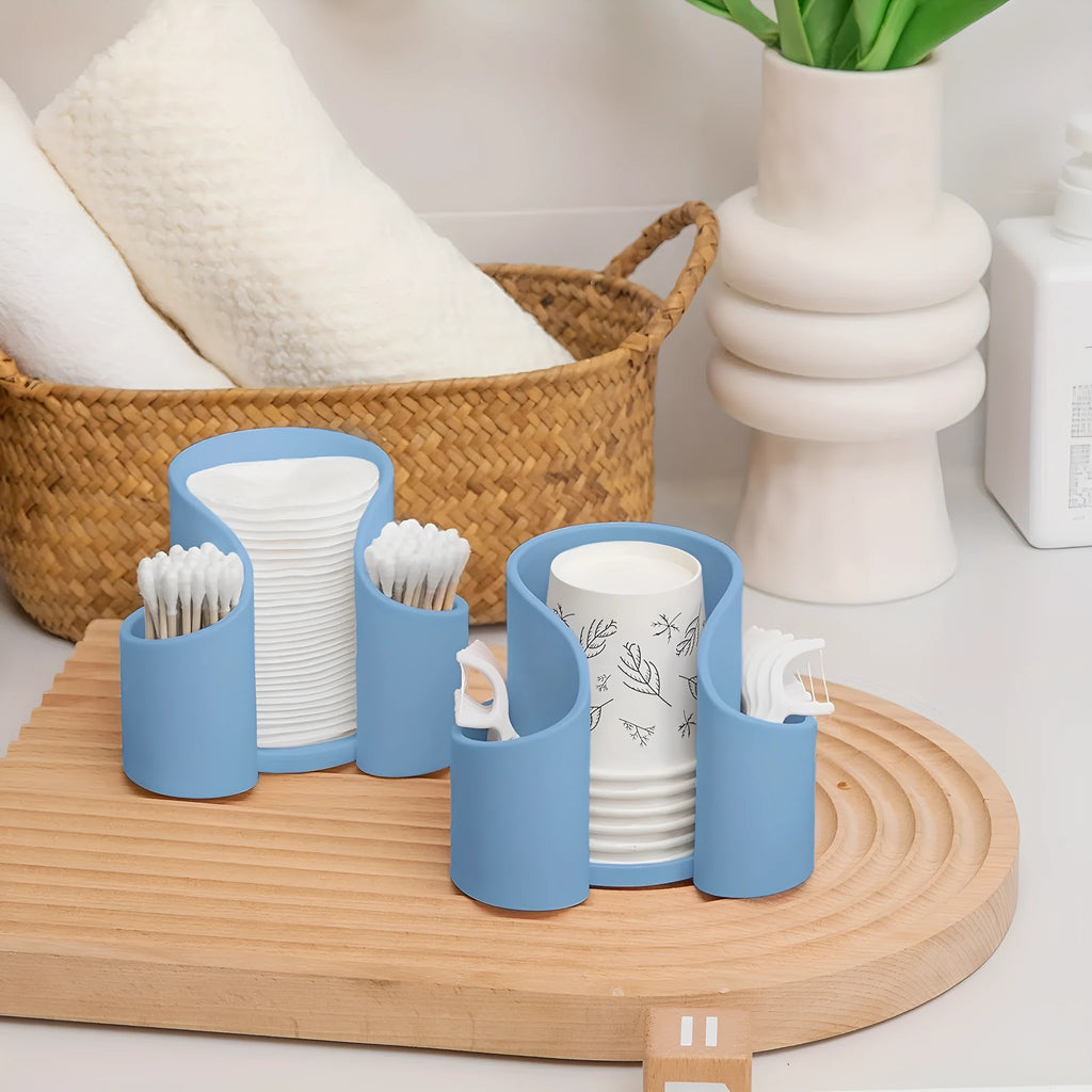 Solid colour plastic cotton and dental floss storage box in modern simplicity style.