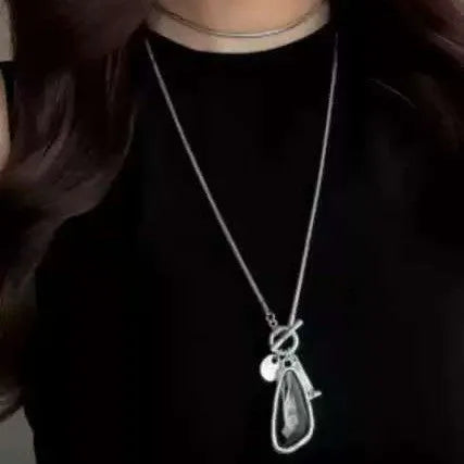 Geometric pendant sweater chain necklace with snake bone chain in water drop colours