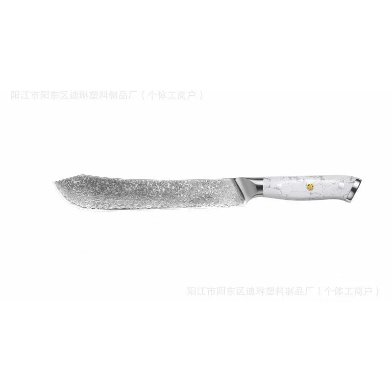 Damascus pattern VG10 steel combined chef's knife with 21cm blade on wooden surface