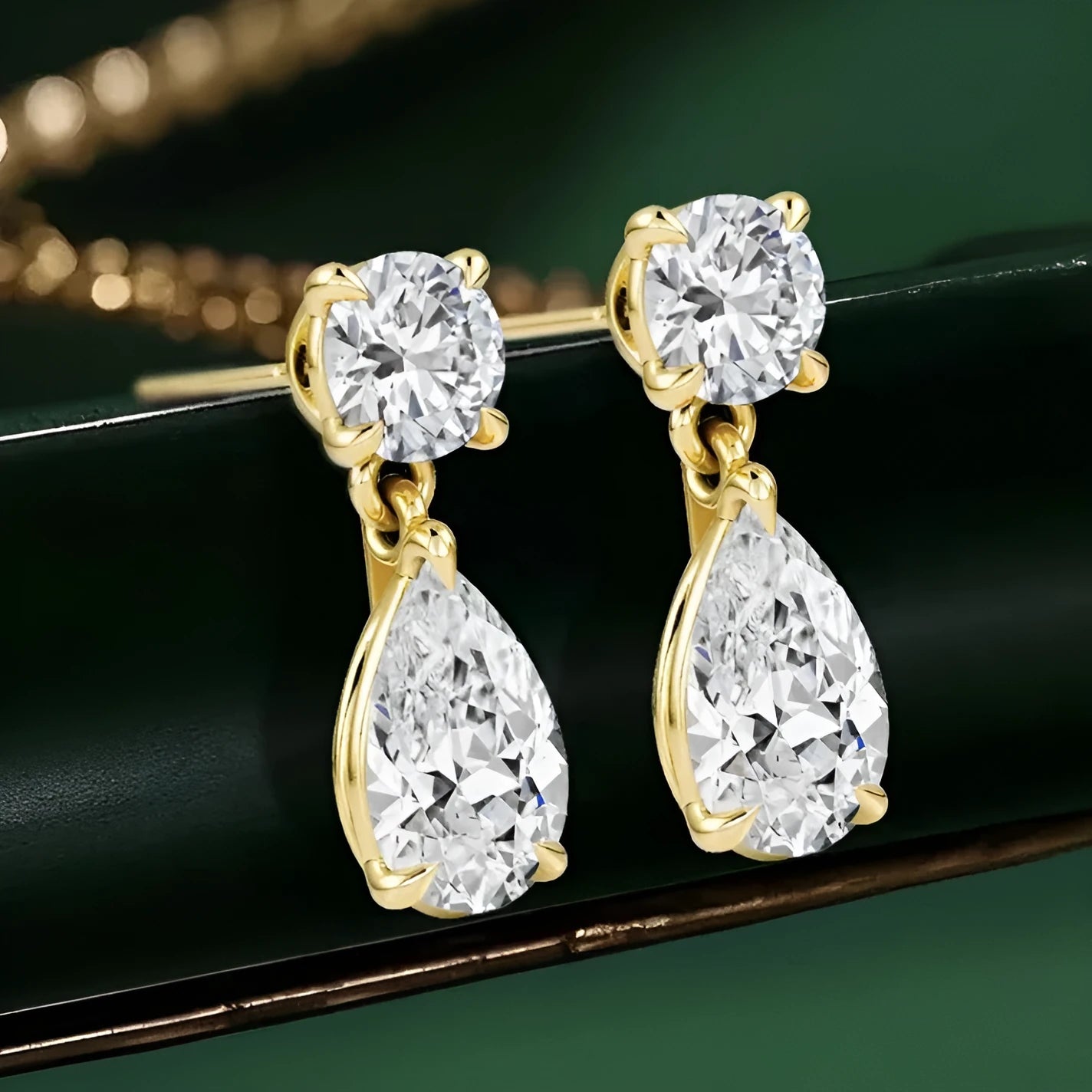 925 sterling silver water drop moissanite stud earrings showing geometric arrangement of stones