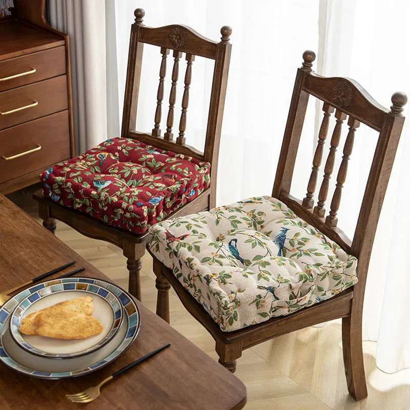 American-style square dining chair back cushion with floral pattern showing 8cm thickness