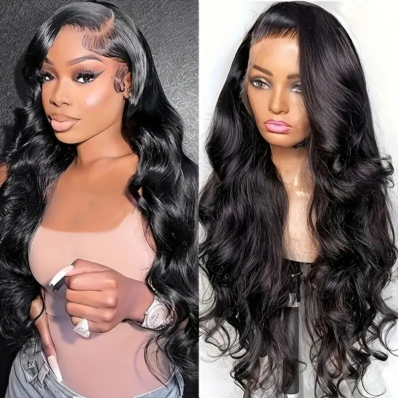 Black synthetic ladies wig with big wave hairstyle and lace front, shown on a mannequin head