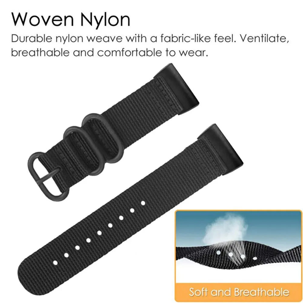 Nylon three-ring buckle replacement strap for Fitbit Charge fitness tracker in Army Green