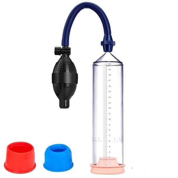 Customised silicone cover accessory for male exercise machine with plastic valve exerciser and connecting parts.