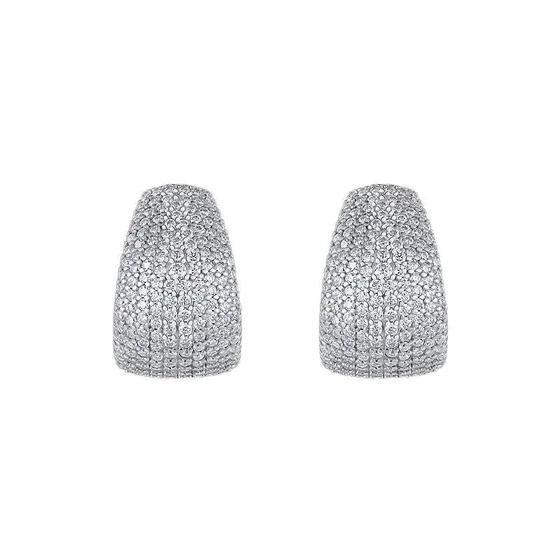 Geometric S925 sterling silver ear studs with moissanite centre on a white background.