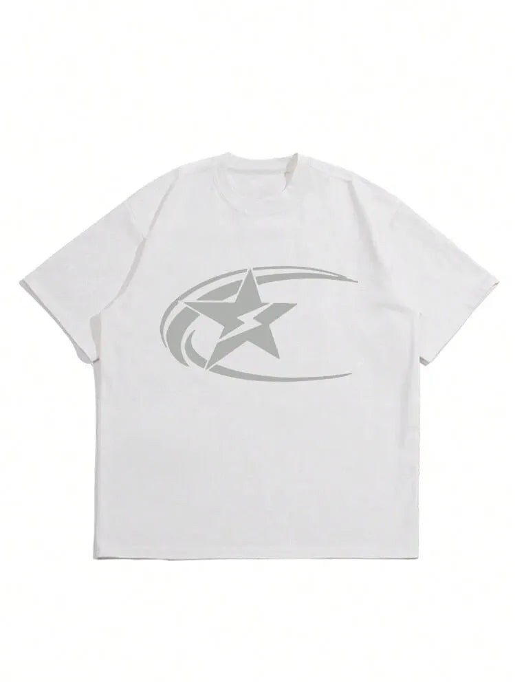 Men's pure cotton short sleeve T-shirt with Japanese retro style printing in solid colours