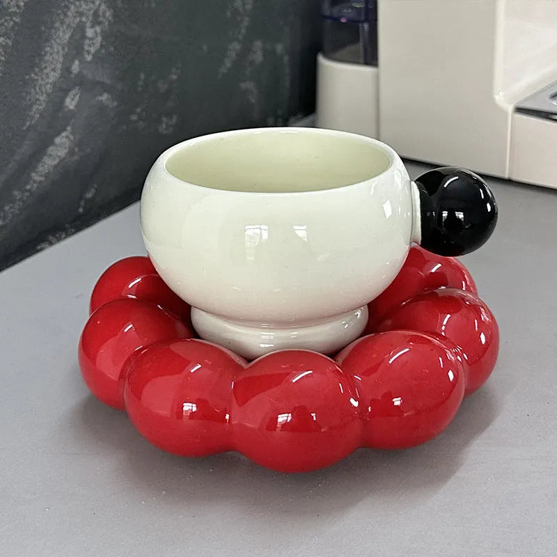 Ceramic coffee set with dish and cup in Nordic simple style, 250ml capacity, high temperature resistant