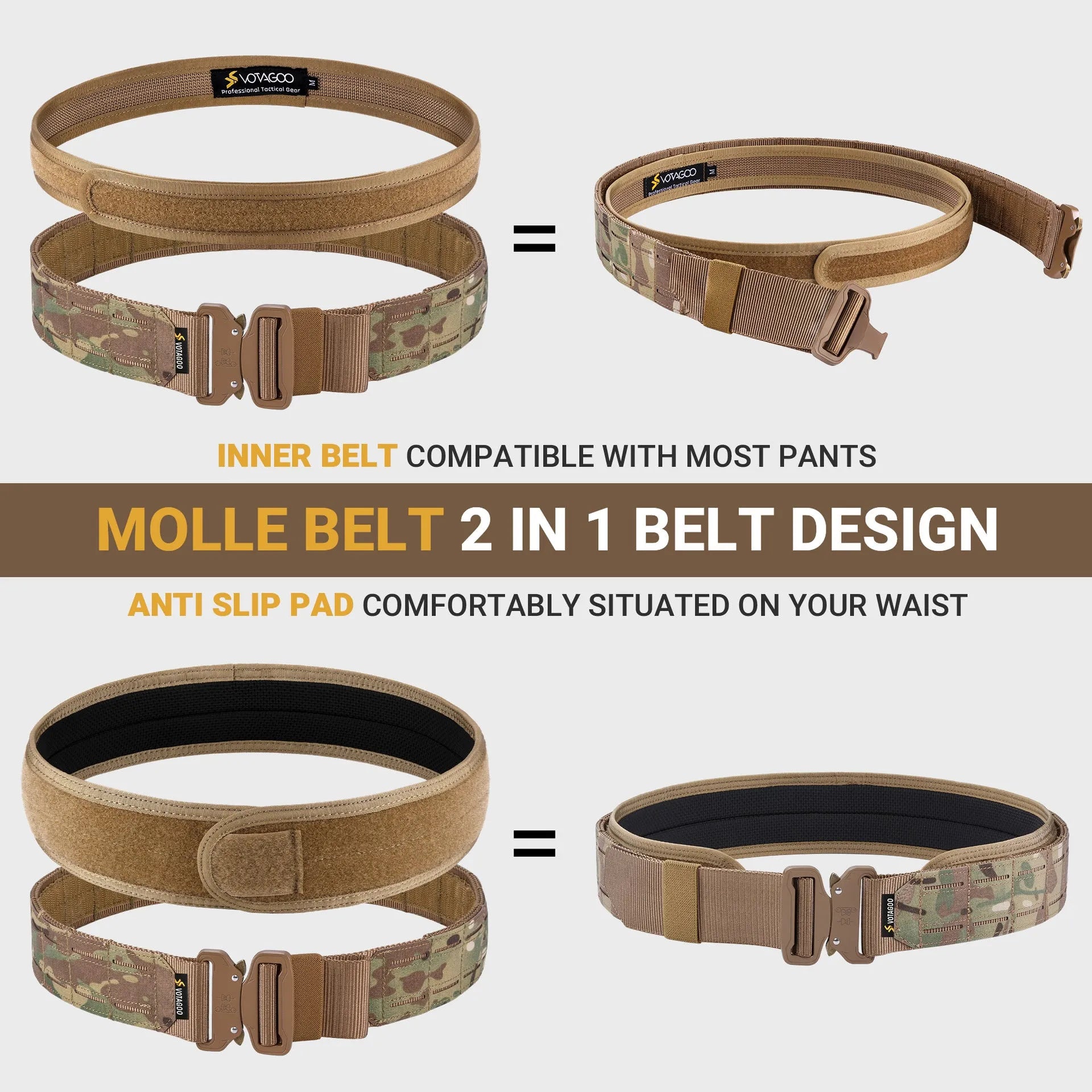 VOTAGOO 2-inch thick tactical belt with alloy quick-release buckle in CP camouflage colour.