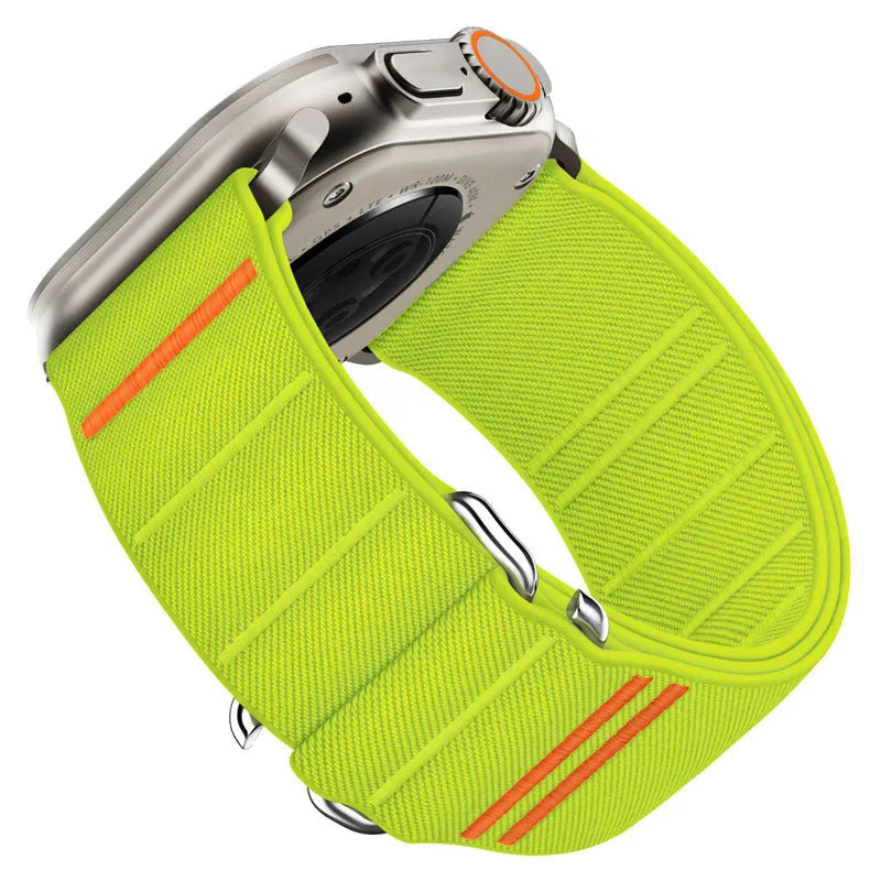 Elastic nylon Apple Watch band with stainless steel buckle in various colour options