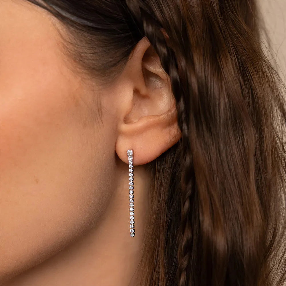 Geometric zircon earrings with Chinese style design in stainless steel