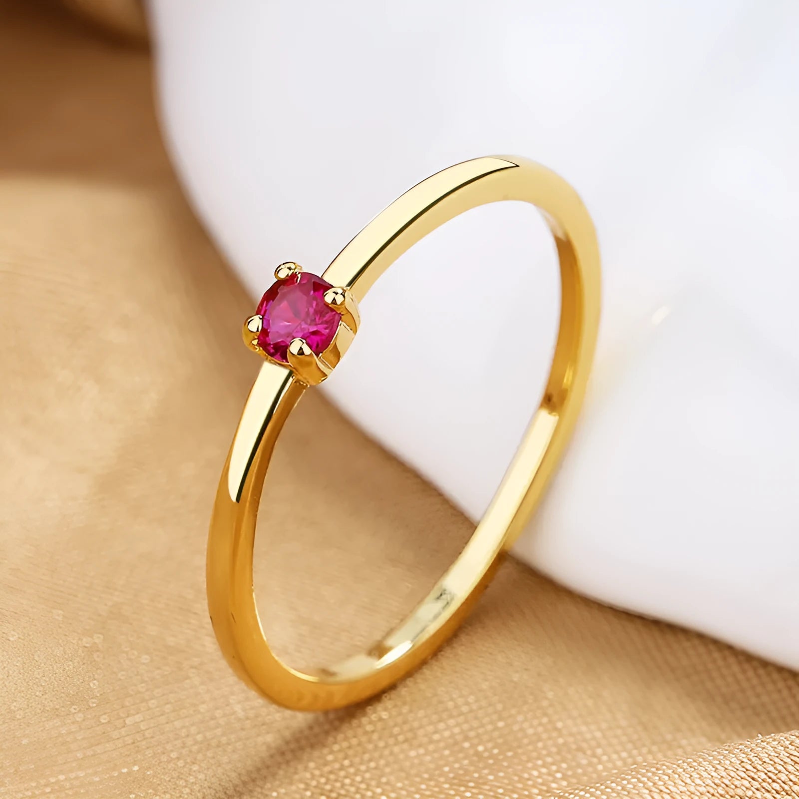 Women's personalised copper fine circle ring with single diamond geometric design in four colour options