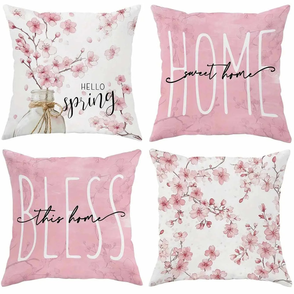 45x45cm short velvet cushion cover with cherry blossom letter design in four colour options