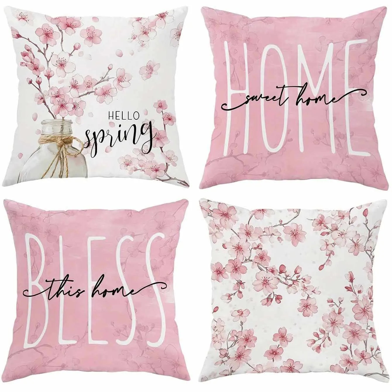 45x45cm short velvet cushion cover with cherry blossom letter design in four colour options