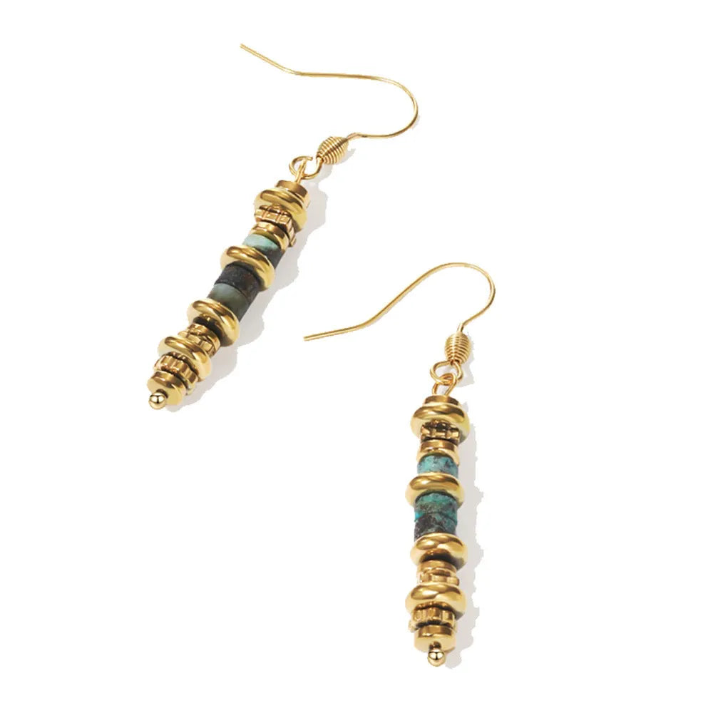 Geometric titanium steel dangle earrings with 18K gold plating and retro styling