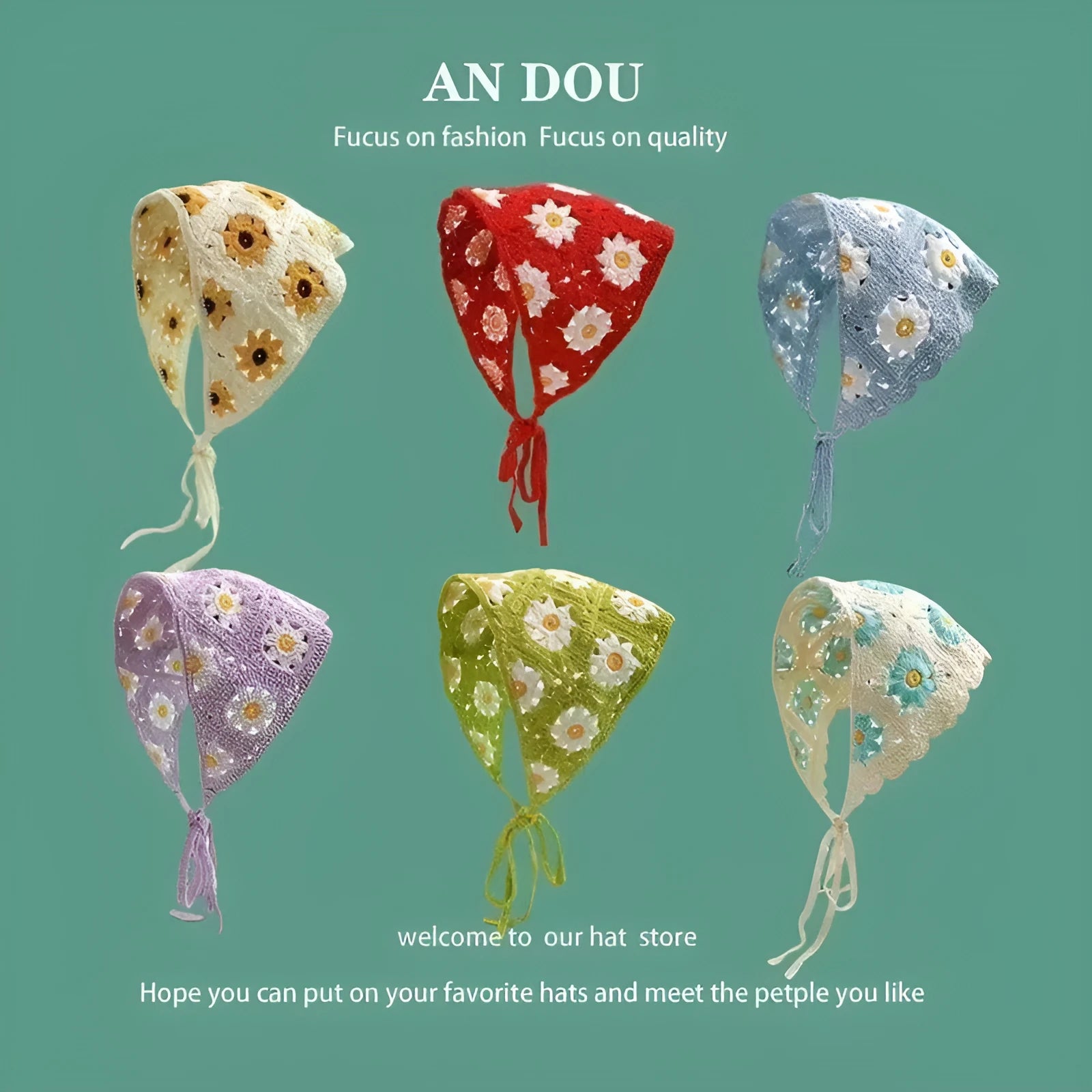 Women's cotton triangular headscarf with floral pattern in French retro style for autumn winter wear