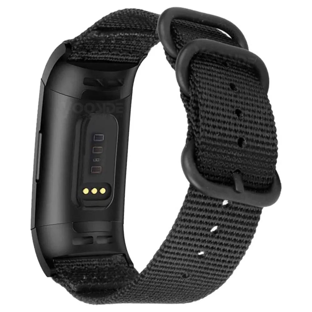 Nylon three-ring buckle replacement strap for Fitbit Charge fitness tracker in Army Green