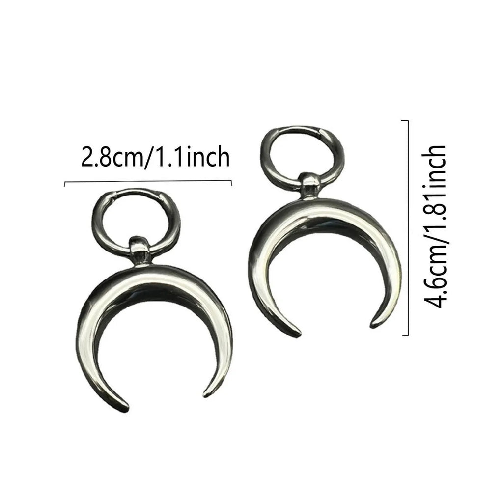 Vintage gothic moon big hoop earrings in silver colour with punk style geometric design