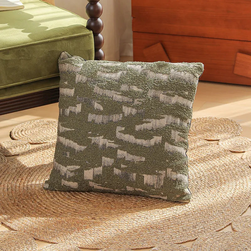 Square 45cm jacquard cushion cover with a detailed woven floral pattern in a retro Nordic style.