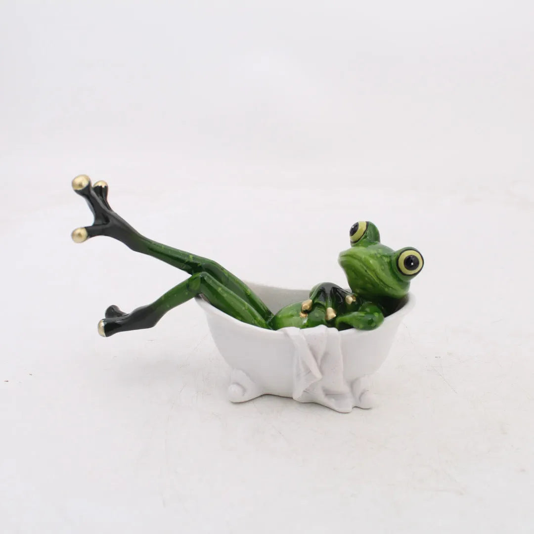 Pastoral style synthetic resin frog ornament for home decoration in living room or study