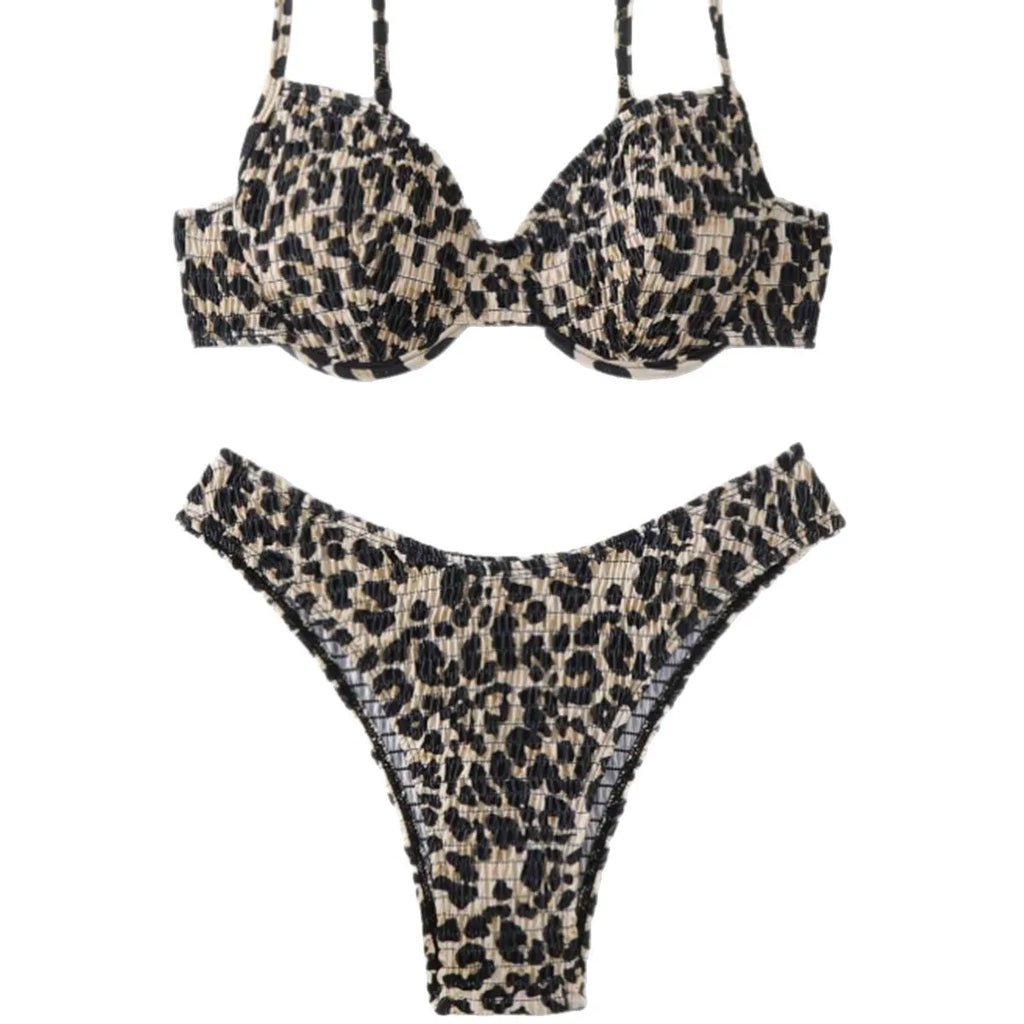 Leopard print backless bikini for women in brown and red colour options