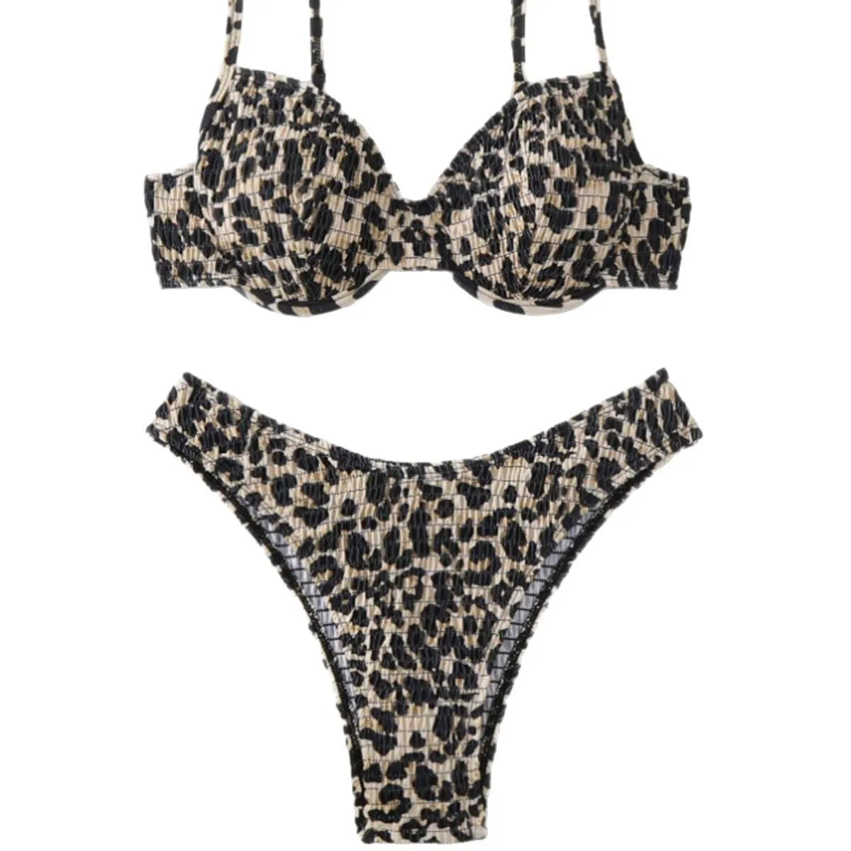 Leopard print backless bikini for women in brown and red colour options