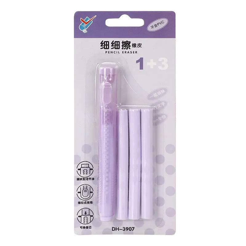 Push-type traceless children's automatic eraser in blue, green, pink, and purple colours