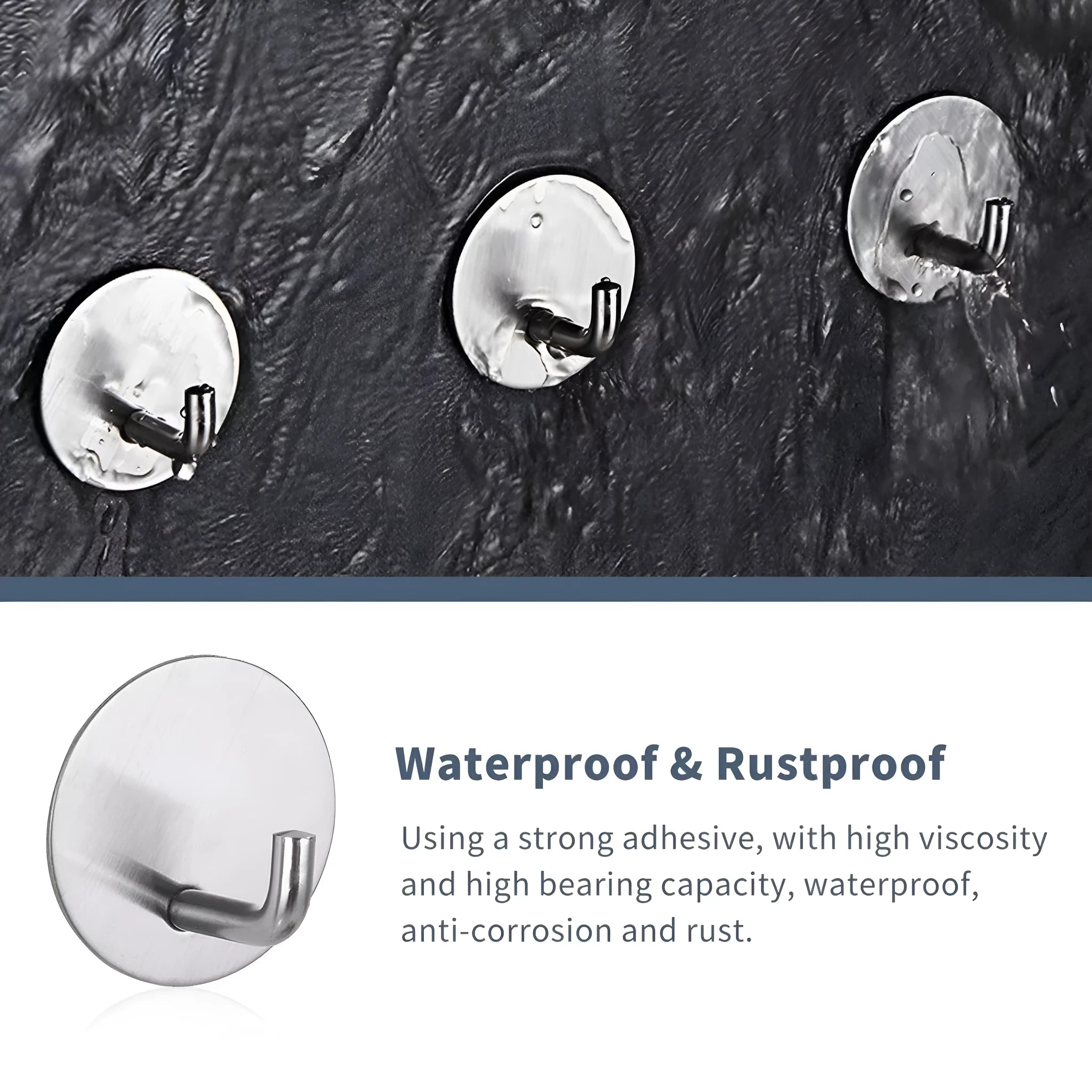 Stainless steel self-adhesive round hook with 3kg load capacity for wall mounting