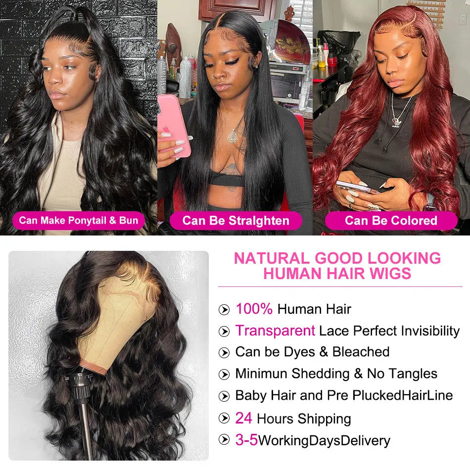 Black long curly synthetic wig with front lace and side bangs on a wig stand.