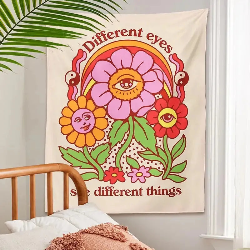 Bohemian floral pattern woven polyester tapestry rectangle wall hanging with Nordic style