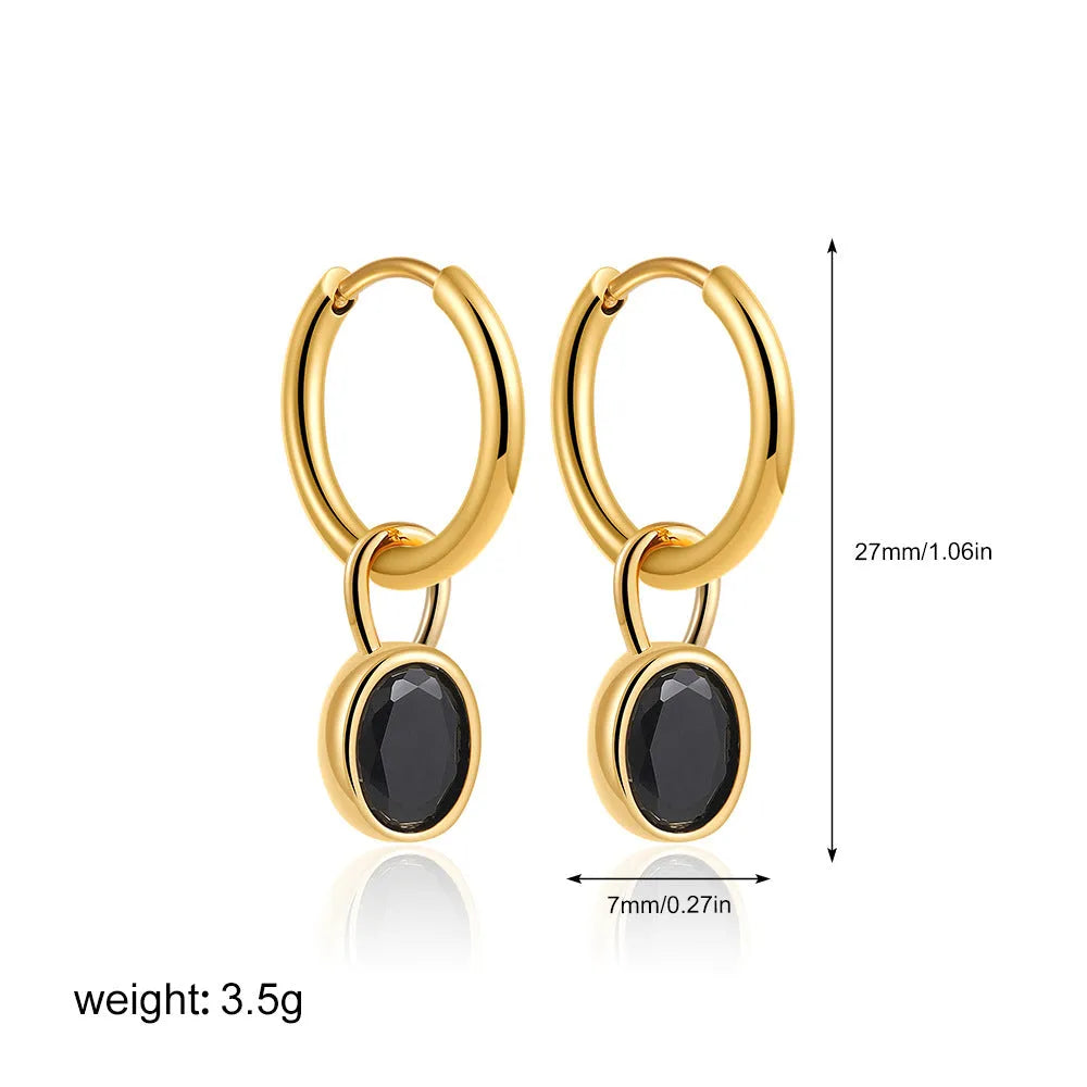 Women's copper drop earrings with oval zircon stone in six colour variations