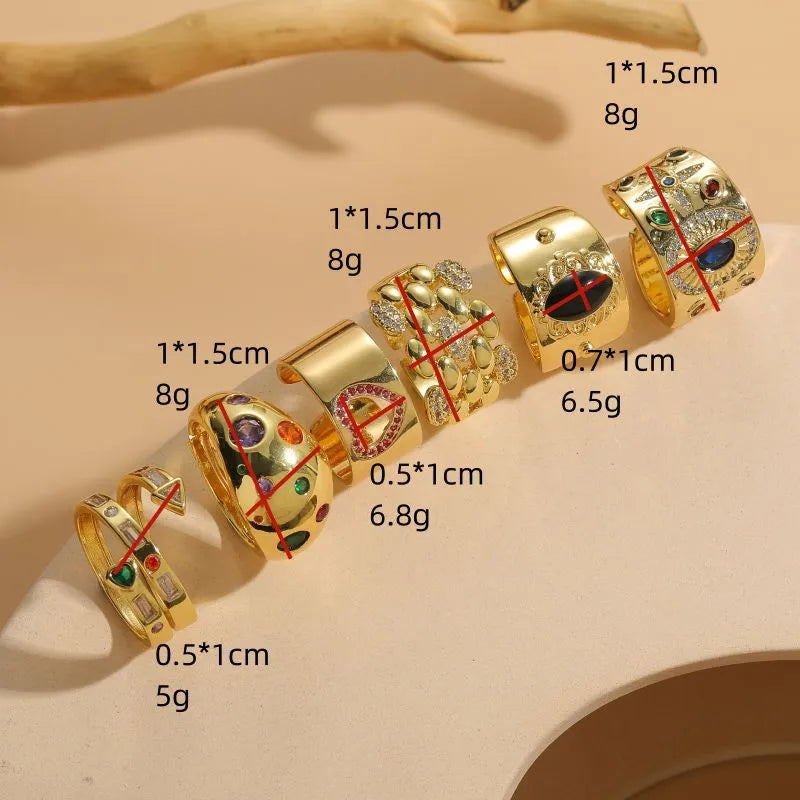 Vintage geometric copper ring with Chinese-style zircon accents and black electroplated finish