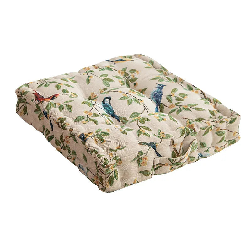 American-style square dining chair back cushion with floral pattern showing 8cm thickness