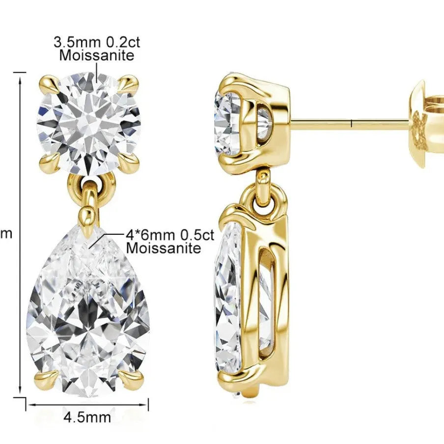925 sterling silver water drop moissanite stud earrings showing geometric arrangement of stones