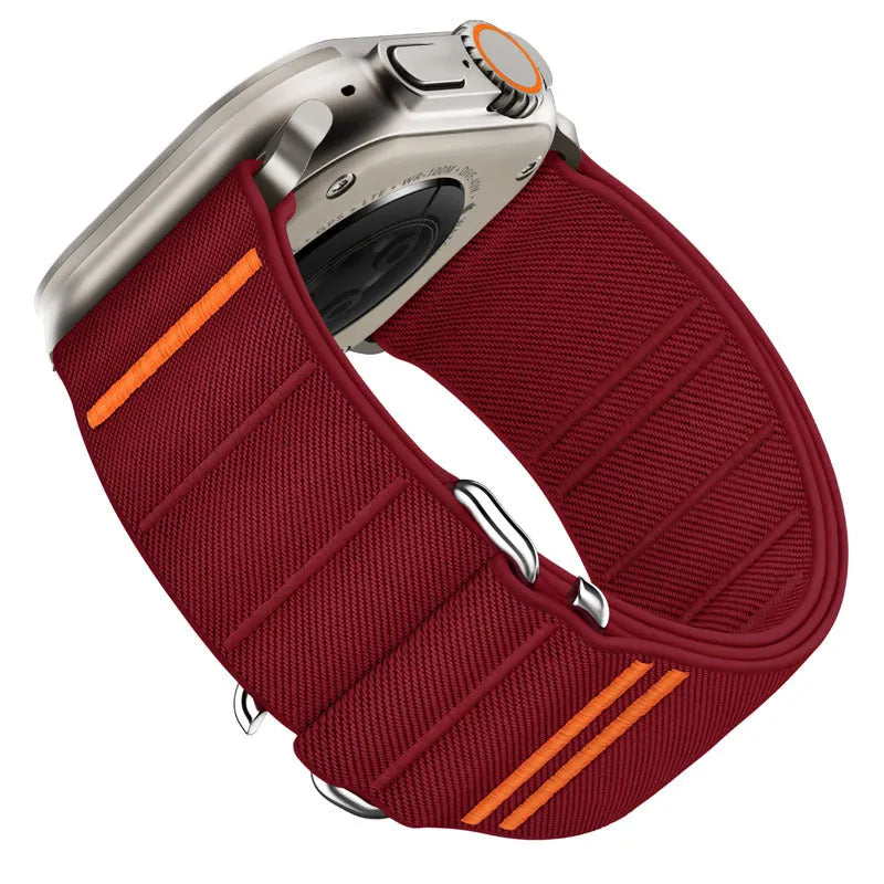 Elastic nylon Apple Watch band with stainless steel buckle in various colour options