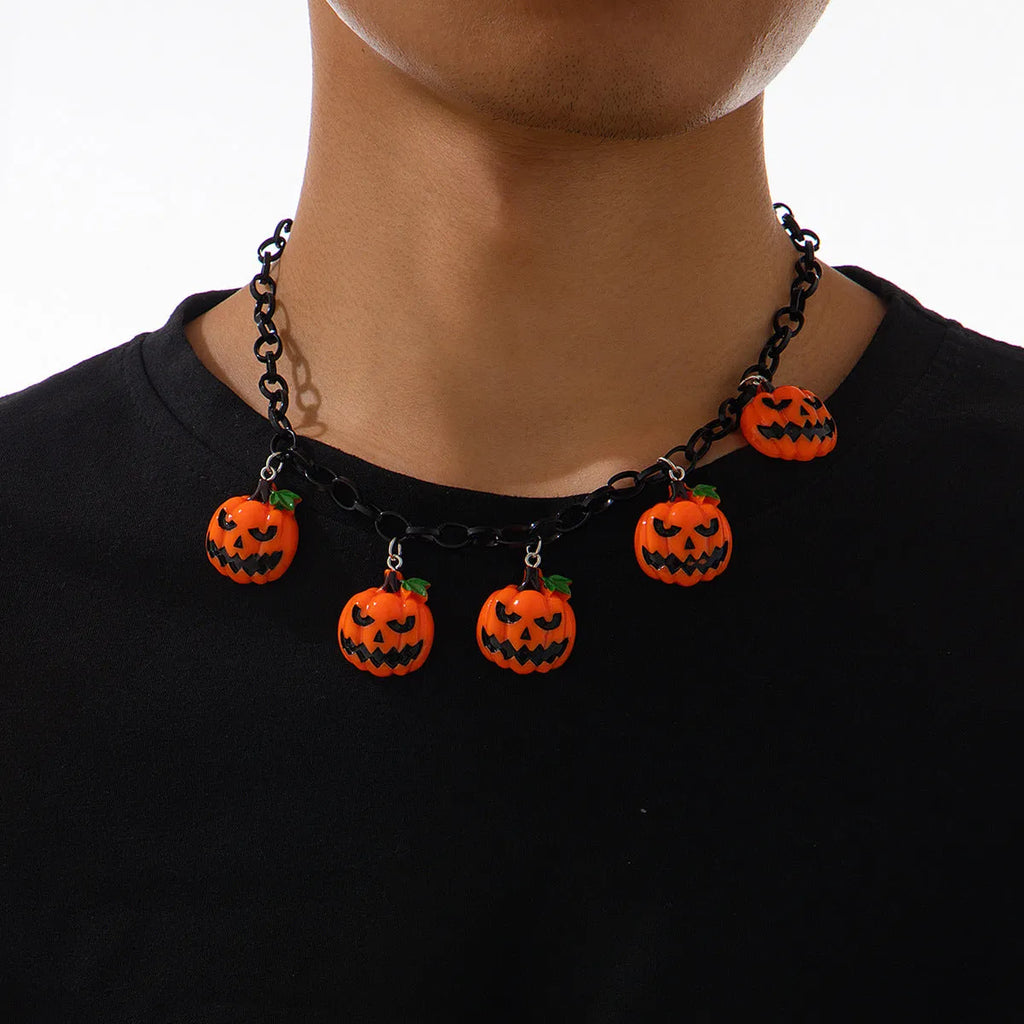 Mixed colour Halloween pumpkin ghost necklace with acrylic resin cartoon pendant on regular chain