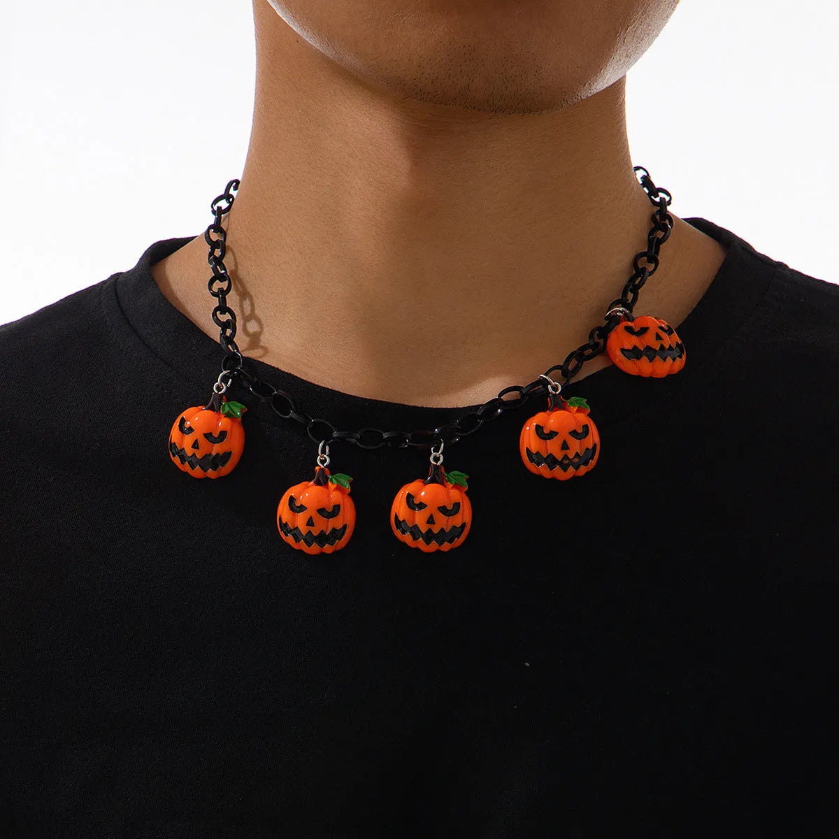 Mixed colour Halloween pumpkin ghost necklace with acrylic resin cartoon pendant on regular chain
