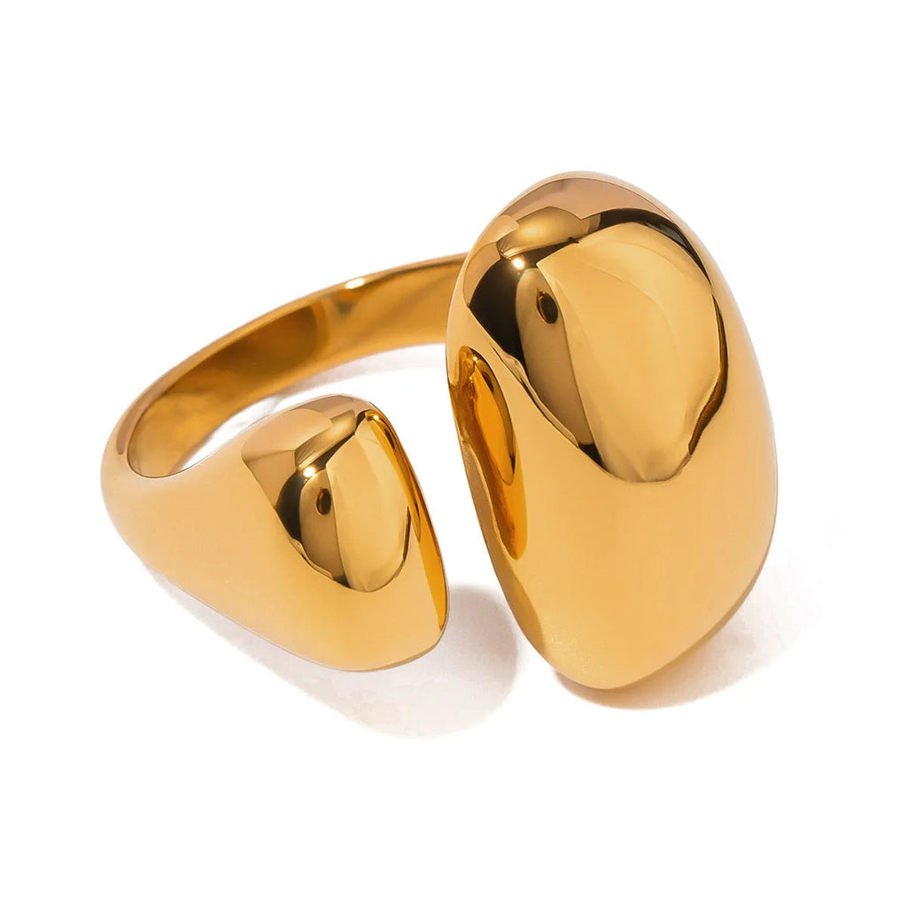 Women's stainless steel open ring with exaggerated geometric shape in electroplated colour