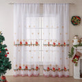 Pair of white Christmas curtains with red and green embroidered American-style snowflake design.