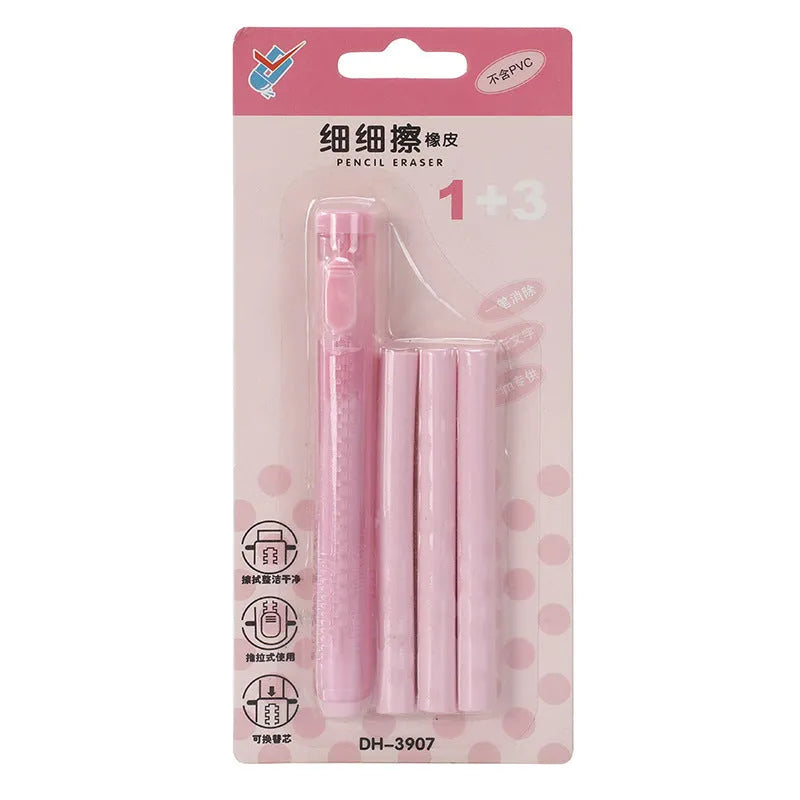 Push-type traceless children's automatic eraser in blue, green, pink, and purple colours