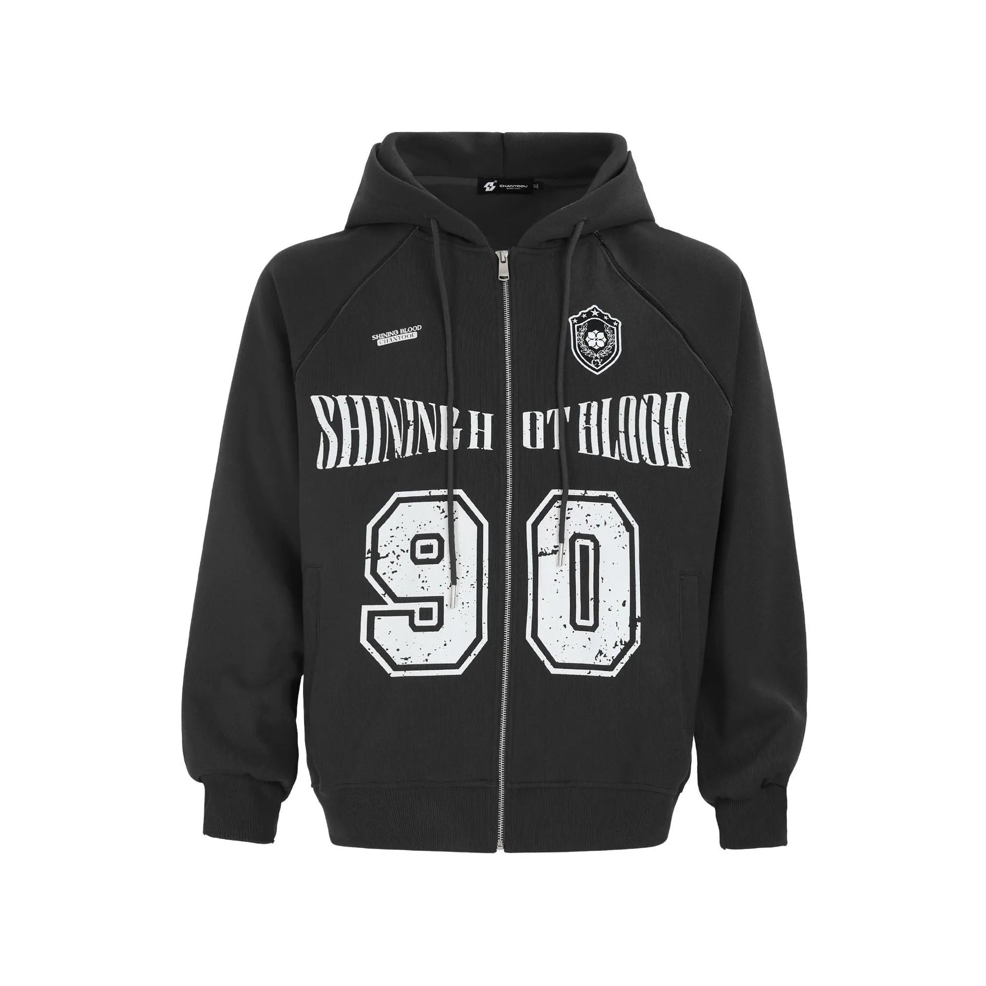 Women's loose casual jacket with American retro style letter embroidery and hood