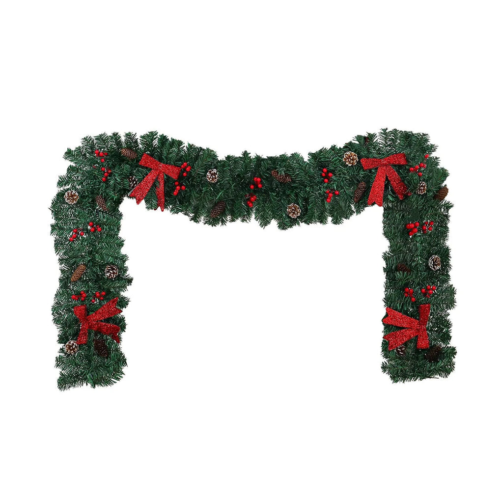 Christmas rattan decoration with PVC pine cone bow, available with optional LED lighting in warm white or coloured variants.