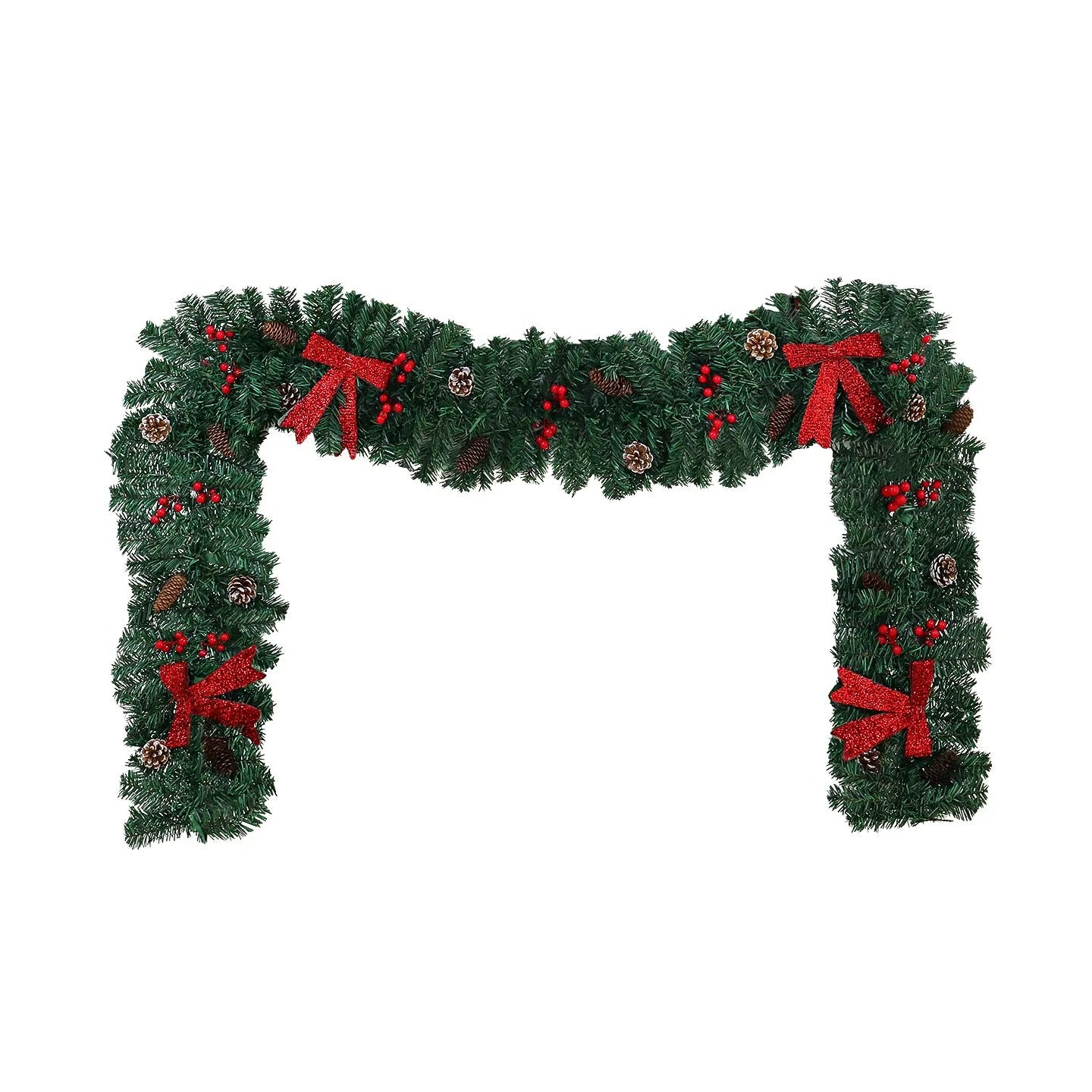 Christmas rattan decoration with PVC pine cone bow, available with optional LED lighting in warm white or coloured variants.