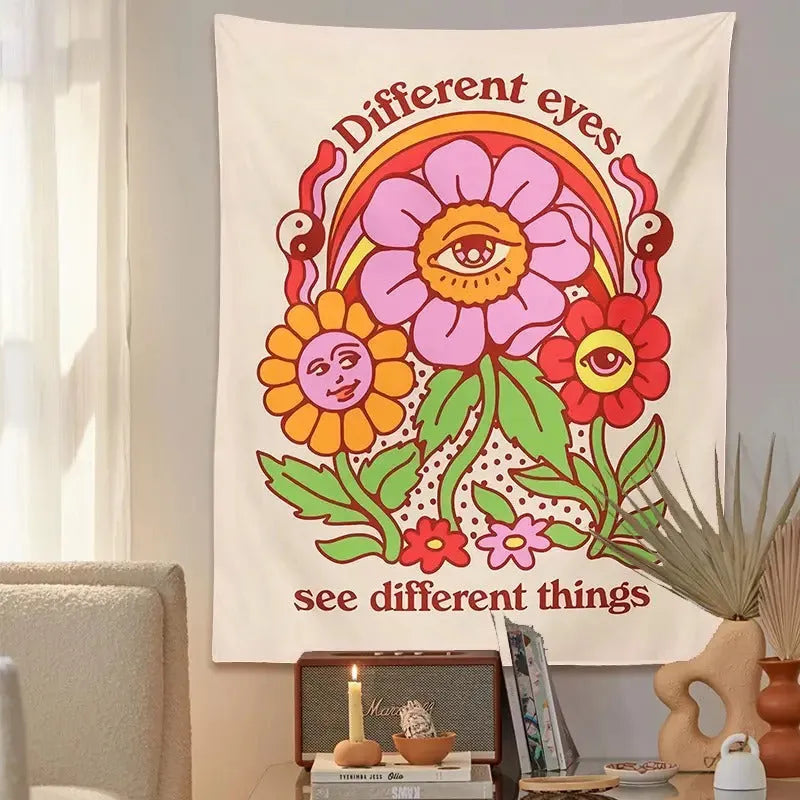 Bohemian floral pattern woven polyester tapestry rectangle wall hanging with Nordic style
