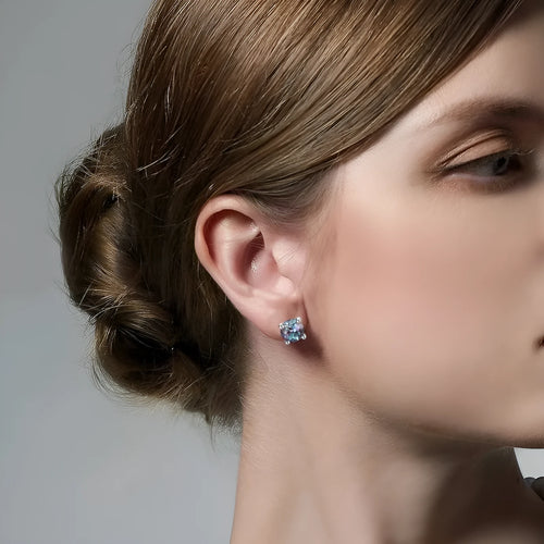 Simple geometric round ear studs with cultivated alexandrite stones in 925 silver setting