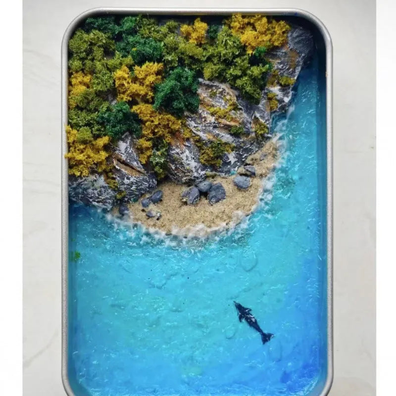 DIY marine landscape handmade model ornament with bamboo construction and whale elements